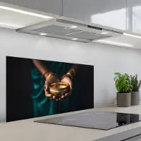 KitchenYeah Spatscherm 80x40 cm - Zelfklevende achterwand Goud - Kom - Blauw - Keuken muurbeschermer - Spatwand fornuis