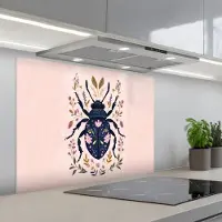 KitchenYeah Spatscherm 90x70 cm - Zelfklevende achterwand Donkerblauw - Kever - Bloemtakken - Sierlijk - Keuken muurbeschermer - Spatwand fornuis