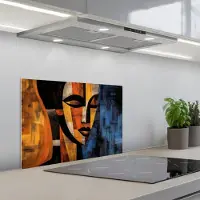 KitchenYeah Spatscherm 60x40 cm - Zelfklevende achterwand Abstract - Portret - Kleurvakken - Keuken muurbeschermer - Spatwand fornuis
