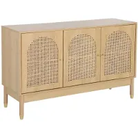 Sweeek Dressoir houteffect en rotan 3 deuren 120cm Naturel