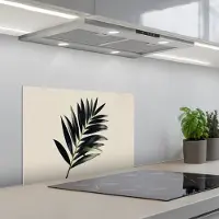 KitchenYeah Spatscherm 60x40 cm - Zelfklevende achterwand Palmblad - Subtiel - Groen - beige - Keuken muurbeschermer - Spatwand fornuis