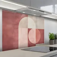 KitchenYeah Spatscherm 120x80 cm - Zelfklevende achterwand Figuren - Abstract - Roze - Keuken muurbeschermer - Spatwand fornuis