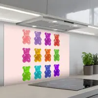 KitchenYeah Spatscherm 90x60 cm - Zelfklevende achterwand Beer - Kleurrijk - Snoep - Keuken muurbeschermer - Spatwand fornuis