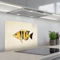 KitchenYeah Spatscherm 70x50 cm - Zelfklevende achterwand Geel - Vis - Strepen - Tropisch - Keuken muurbeschermer - Spatwand fornuis