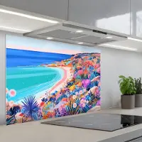 KitchenYeah Spatscherm 90x60 cm - Zelfklevende achterwand Bloemenweide - Zee - Zomers - Keuken muurbeschermer - Spatwand fornuis