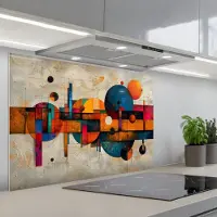 KitchenYeah Spatscherm 80x55 cm - Zelfklevende achterwand Kunst - Kleurrijk - Modern - Vormen - Keuken muurbeschermer - Spatwand fornuis
