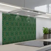 KitchenYeah Spatscherm 80x55 cm - Zelfklevende achterwand Geometrisch - Patroon - Groen - Keuken muurbeschermer - Spatwand fornuis