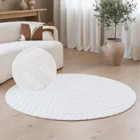 Tapiso Hygge Rond Vloerkleed Crème-Wit Modern Laagpolig 3D Geometrisch Ontwerp Duurzaam, Slijtvast & Makkelijk te Reinigen Tapijt Woonkamer & Slaapkamer OEKO-TEX - 80x80