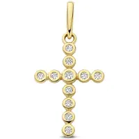 New Bling - 9NBG-0941 - 14K geelgouden hanger – kruisvorm – met zirkonia