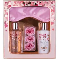 Accentra Heart Cascade Luxe & Romantische Verzorgingscadeau – Bodylotion 120 ml, Showergel 120 ml, 3 Rozenbadbloemen & Satijnen Slaapmasker – Romantische Giftset voor Haar – Magnolia Dream Geur