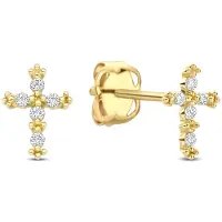 New Bling - 9NBG-0886 - 14K geelgouden Oorknoppen – Kruis met Zirkonia – Dames Oorbellen