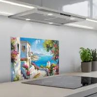 KitchenYeah Spatscherm 60x45 cm - Zelfklevende achterwand Landschap - Bloemen - Natuur - Zomer - Keuken muurbeschermer - Spatwand fornuis