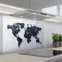 KitchenYeah Spatscherm 80x55 cm - Zelfklevende achterwand Wereldkaart - Marmer print - Ruwe achtergrond - Keuken muurbeschermer - Spatwand fornuis