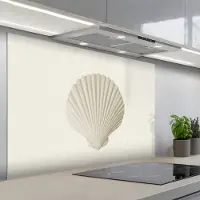 KitchenYeah Spatscherm 120x80 cm - Zelfklevende achterwand Schelp - Minimalistisch - Wit - Keuken muurbeschermer - Spatwand fornuis