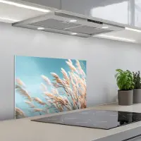 KitchenYeah Spatscherm 60x40 cm - Zelfklevende achterwand Siergras - Wind - Lichtbruin - Keuken muurbeschermer - Spatwand fornuis