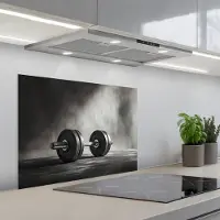 KitchenYeah Spatscherm 70x55 cm - Zelfklevende achterwand Halter - Gewichten - Zwart - Keuken muurbeschermer - Spatwand fornuis