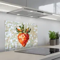 KitchenYeah Spatscherm 70x50 cm - Zelfklevende achterwand Aardbei - Rood - Mozaïek - Fruit - Keuken muurbeschermer - Spatwand fornuis