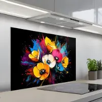 KitchenYeah Spatscherm 100x65 cm - Zelfklevende achterwand Bloemen - Kleurrijk - Graffiti - Modern - Boeket - Keuken muurbeschermer - Spatwand fornuis
