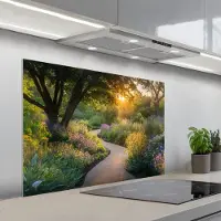 KitchenYeah Spatscherm 100x65 cm - Zelfklevende achterwand Pad - Bloemen - Park - Keuken muurbeschermer - Spatwand fornuis