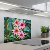KitchenYeah Spatscherm 70x55 cm - Zelfklevende achterwand Bloemen - Roze - Glasmozaïek - Keuken muurbeschermer - Spatwand fornuis