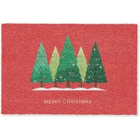 MuchoWow Deurmat 60x40 cm - Droogloopmat Minimalistisch - Kerstbomen - Rood - Sneeuw - Mat voor binnen - Schoonloopmat - Deurmatten met print - Inloopmat