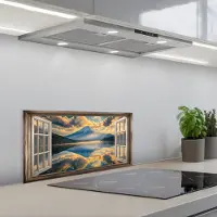 KitchenYeah Spatscherm 60x30 cm - Zelfklevende achterwand Doorkijk - Landschap - Bergen - Uitzicht - Raam - Keuken muurbeschermer - Spatwand fornuis