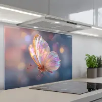 KitchenYeah Spatscherm 90x60 cm - Zelfklevende achterwand Vlinder - Vleugels - Pastel - Glinstering - Keuken muurbeschermer - Spatwand fornuis