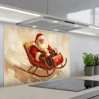 KitchenYeah Spatscherm 90x60 cm - Zelfklevende achterwand Kerst - Slee - Kerstman - Keuken muurbeschermer - Spatwand fornuis