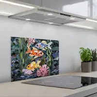 KitchenYeah Spatscherm 60x45 cm - Zelfklevende achterwand Vissen - Koraal - Zee - Mozaïek - Keuken muurbeschermer - Spatwand fornuis