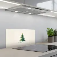 KitchenYeah Spatscherm 70x30 cm - Zelfklevende achterwand Kerstboom - Illustratie - Ster - Sneeuw - Keuken muurbeschermer - Spatwand fornuis