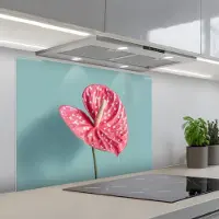 KitchenYeah Spatscherm 90x70 cm - Zelfklevende achterwand Blad - Anthurium - Stippen - Roze - Keuken muurbeschermer - Spatwand fornuis