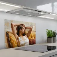 KitchenYeah Spatscherm 70x55 cm - Zelfklevende achterwand Vrouw - Kunst - Abstract - Modern - Keuken muurbeschermer - Spatwand fornuis