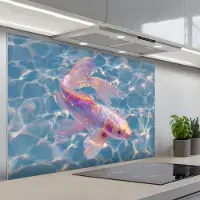 KitchenYeah Spatscherm 120x80 cm - Zelfklevende achterwand Vis - Water - Blauw - Licht - Keuken muurbeschermer - Spatwand fornuis