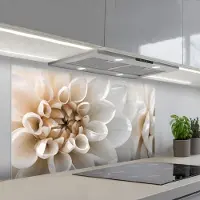 KitchenYeah Spatscherm 120x60 cm - Zelfklevende achterwand Bloemen - Wit - Natuur - Keuken muurbeschermer - Spatwand fornuis