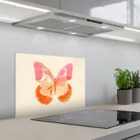 KitchenYeah Spatscherm 60x45 cm - Zelfklevende achterwand Oranje - Vlinder - Minimalistisch - Keuken muurbeschermer - Spatwand fornuis