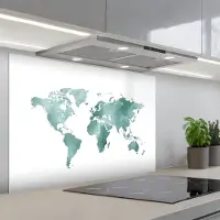 KitchenYeah Spatscherm 80x55 cm - Zelfklevende achterwand Wereldkaart - Subtiel - Groen - Keuken muurbeschermer - Spatwand fornuis
