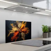 KitchenYeah Spatscherm 60x40 cm - Zelfklevende achterwand Specerijen - Explosie - Oranje - Keuken muurbeschermer - Spatwand fornuis