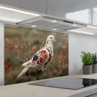 KitchenYeah Spatscherm 90x60 cm - Zelfklevende achterwand Duif - Bloemen - Natuur - Keuken muurbeschermer - Spatwand fornuis