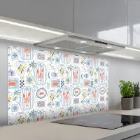 KitchenYeah Spatscherm 120x60 cm - Zelfklevende achterwand Zee - Sfeer - Krab - Blauw - Keuken muurbeschermer - Spatwand fornuis