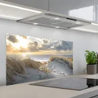 KitchenYeah Spatscherm 100x50 cm - Zelfklevende achterwand Zonsondergang - Duinen - Planten - Natuur - Strand - Keuken muurbeschermer - Spatwand fornuis