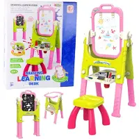 Lean Toys Leerbord 5-in-1 met Stoel - Tekentafel voor Kinderen met Whiteboard & Schoolbord - Verstelbaar Schrijfbord met Opbergvak - Educatief Speelgoed voor Tekenen en Schrijven - Inclusief Kruk - Stoel