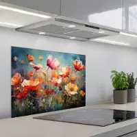 KitchenYeah Spatscherm 70x50 cm - Zelfklevende achterwand Bloemen - Watercolor - Kunst - Botanisch - Natuur - Keuken muurbeschermer - Spatwand fornuis