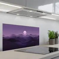 KitchenYeah Spatscherm 80x40 cm - Zelfklevende achterwand Heuvels - Paars - Mist - Zon - Keuken muurbeschermer - Spatwand fornuis