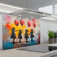 KitchenYeah Spatscherm 90x60 cm - Zelfklevende achterwand Graffiti - Kinderen - Street art - Ballon - Banksy Style - Keuken muurbeschermer - Spatwand fornuis