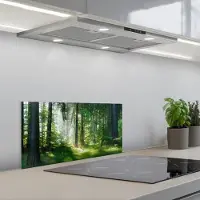 KitchenYeah Spatscherm 70x30 cm - Zelfklevende achterwand Natuur - Bomen - Bos - Groen - Zon - Gras - Planten - Keuken muurbeschermer - Spatwand fornuis