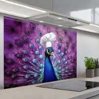KitchenYeah Spatscherm 120x80 cm - Zelfklevende achterwand Pauw - Koksmuts - Cool - Paars - Keuken muurbeschermer - Spatwand fornuis