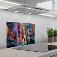 KitchenYeah Spatscherm 60x45 cm - Zelfklevende achterwand Abstract - Figuren - Kleurrijk - Keuken muurbeschermer - Spatwand fornuis