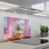 KitchenYeah Spatscherm 70x55 cm - Zelfklevende achterwand Pink - City - Bloemen - Keuken muurbeschermer - Spatwand fornuis