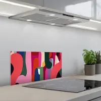 KitchenYeah Spatscherm 60x30 cm - Zelfklevende achterwand Kleurvakken - Recht - Rond - Abstract - Keuken muurbeschermer - Spatwand fornuis