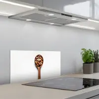 KitchenYeah Spatscherm 60x30 cm - Zelfklevende achterwand Noten - Wit - Hout - Keuken muurbeschermer - Spatwand fornuis